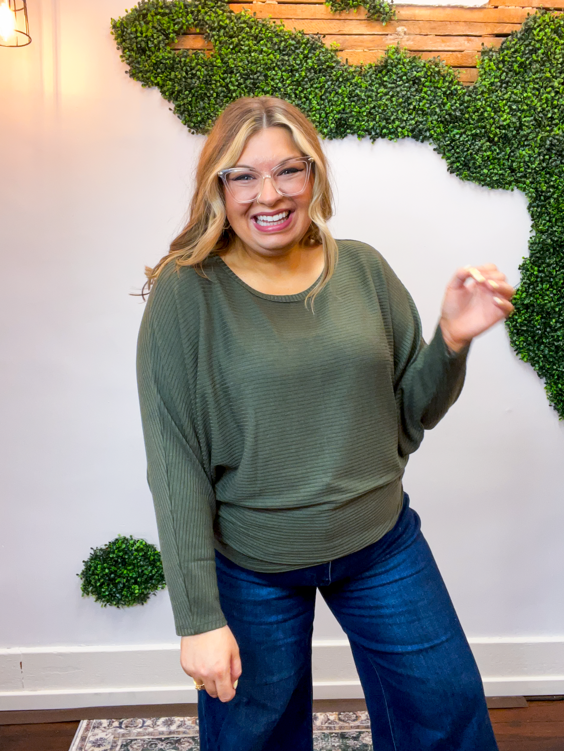 Effortless Days Long Sleeve Batwing Top in Olive