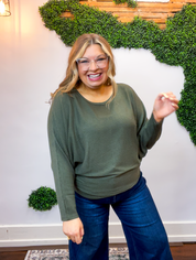 Effortless Days Long Sleeve Batwing Top in Olive