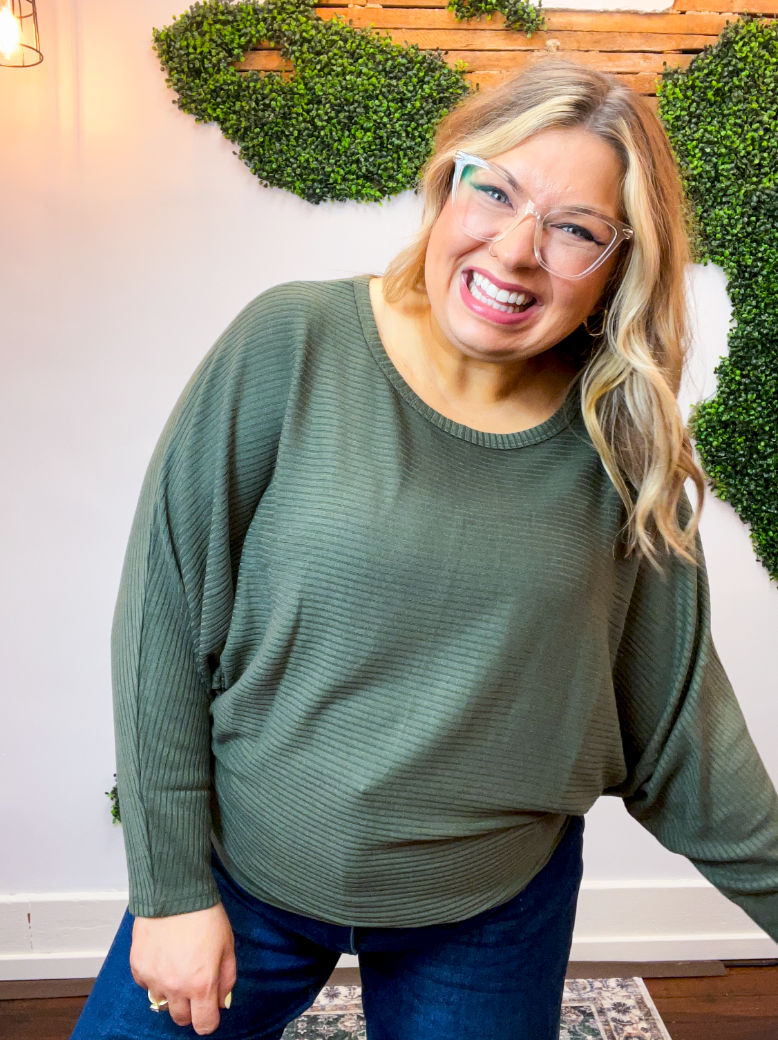 Effortless Days Long Sleeve Batwing Top in Olive