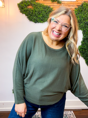 Effortless Days Long Sleeve Batwing Top in Olive