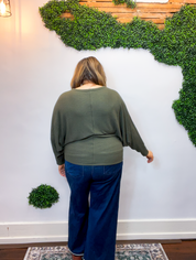 Effortless Days Long Sleeve Batwing Top in Olive