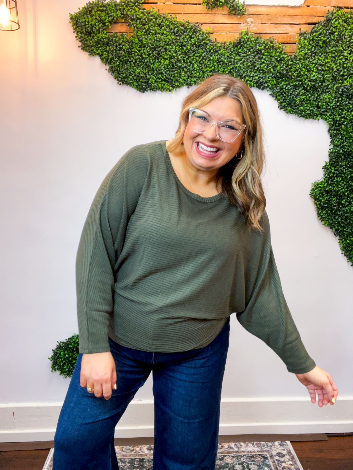 Effortless Days Long Sleeve Batwing Top in Olive
