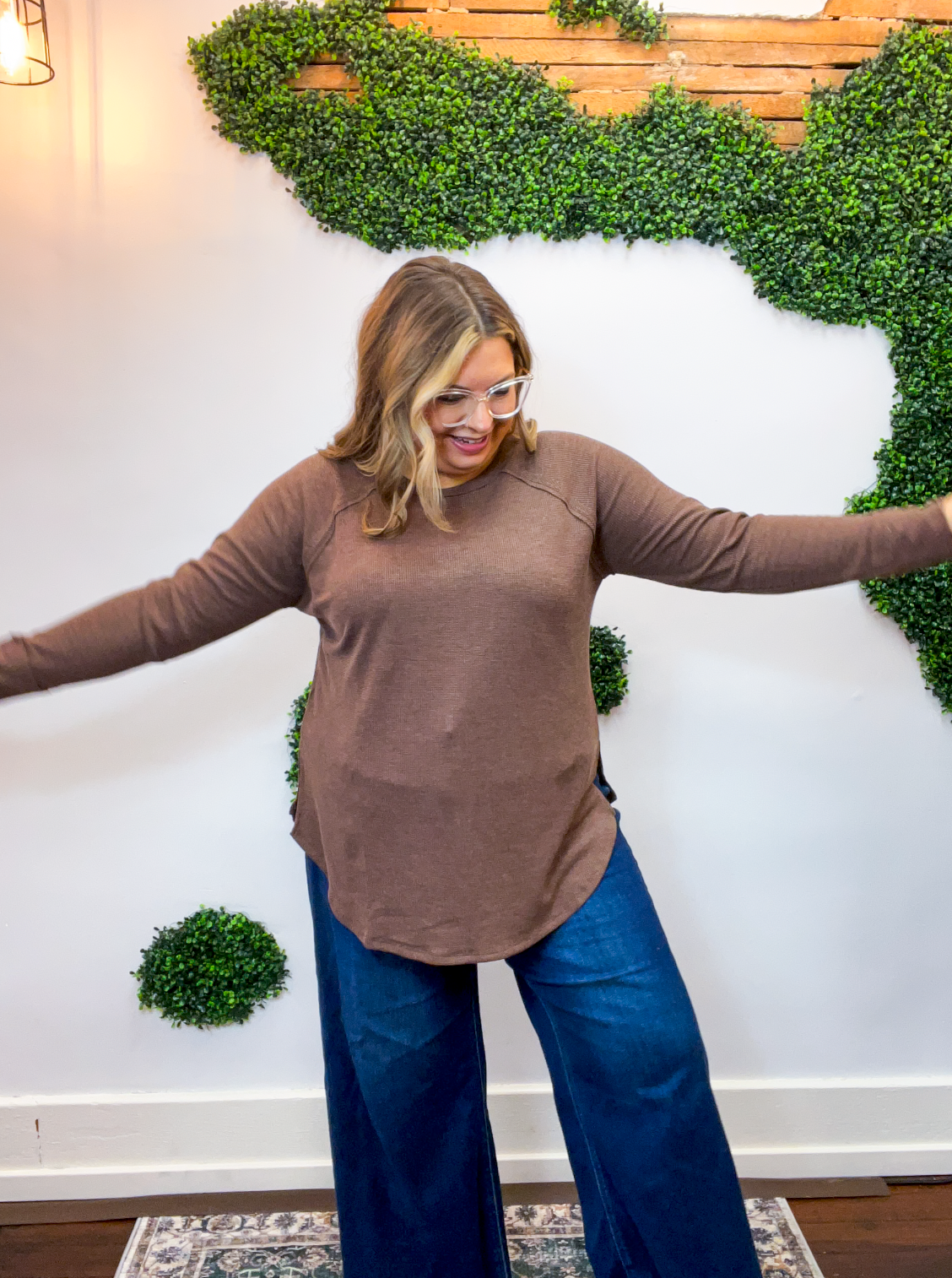 Cozy Days Baby Waffle Top in Brown