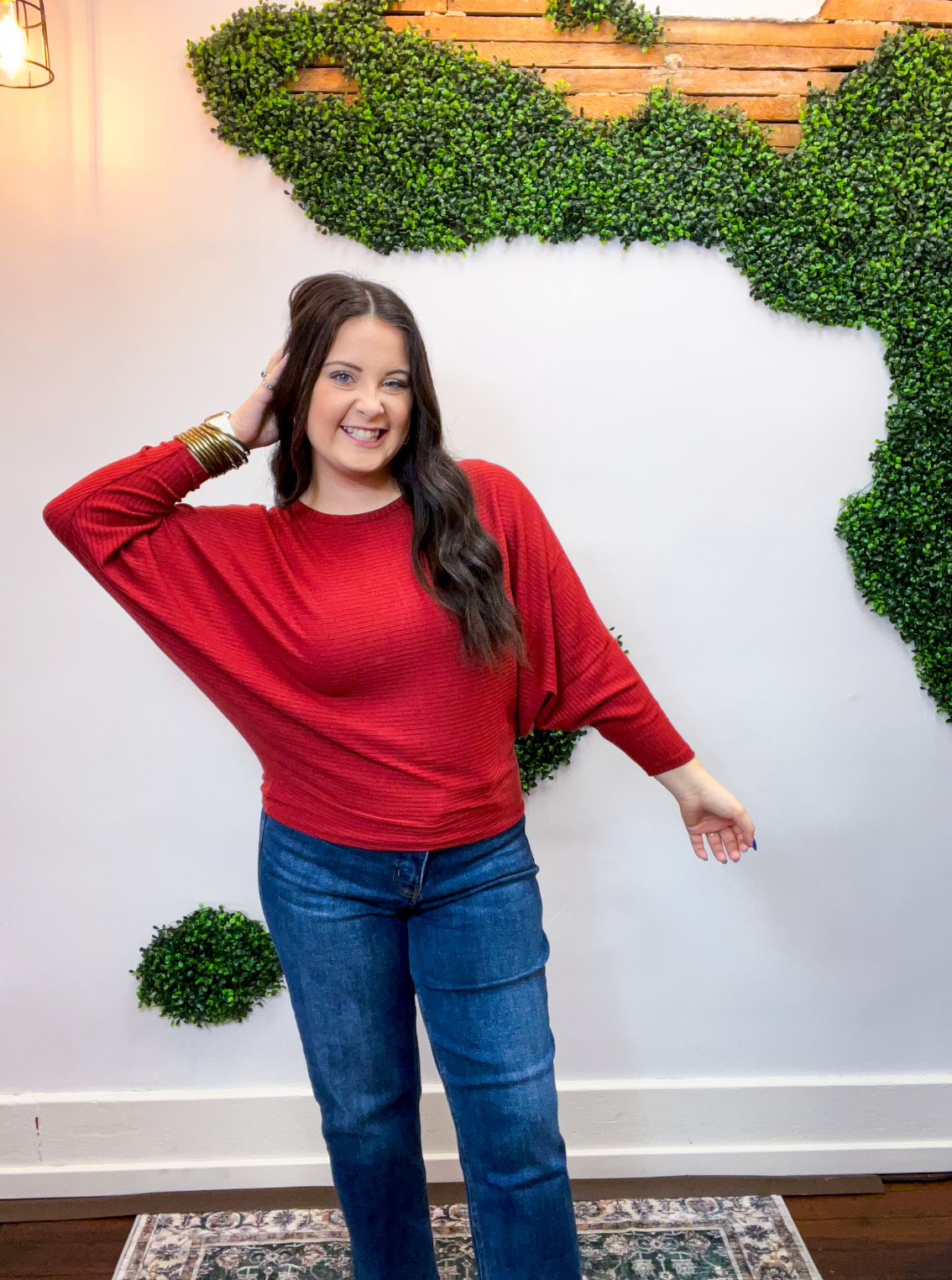 Effortless Days Long Sleeve Batwing Top in Rust