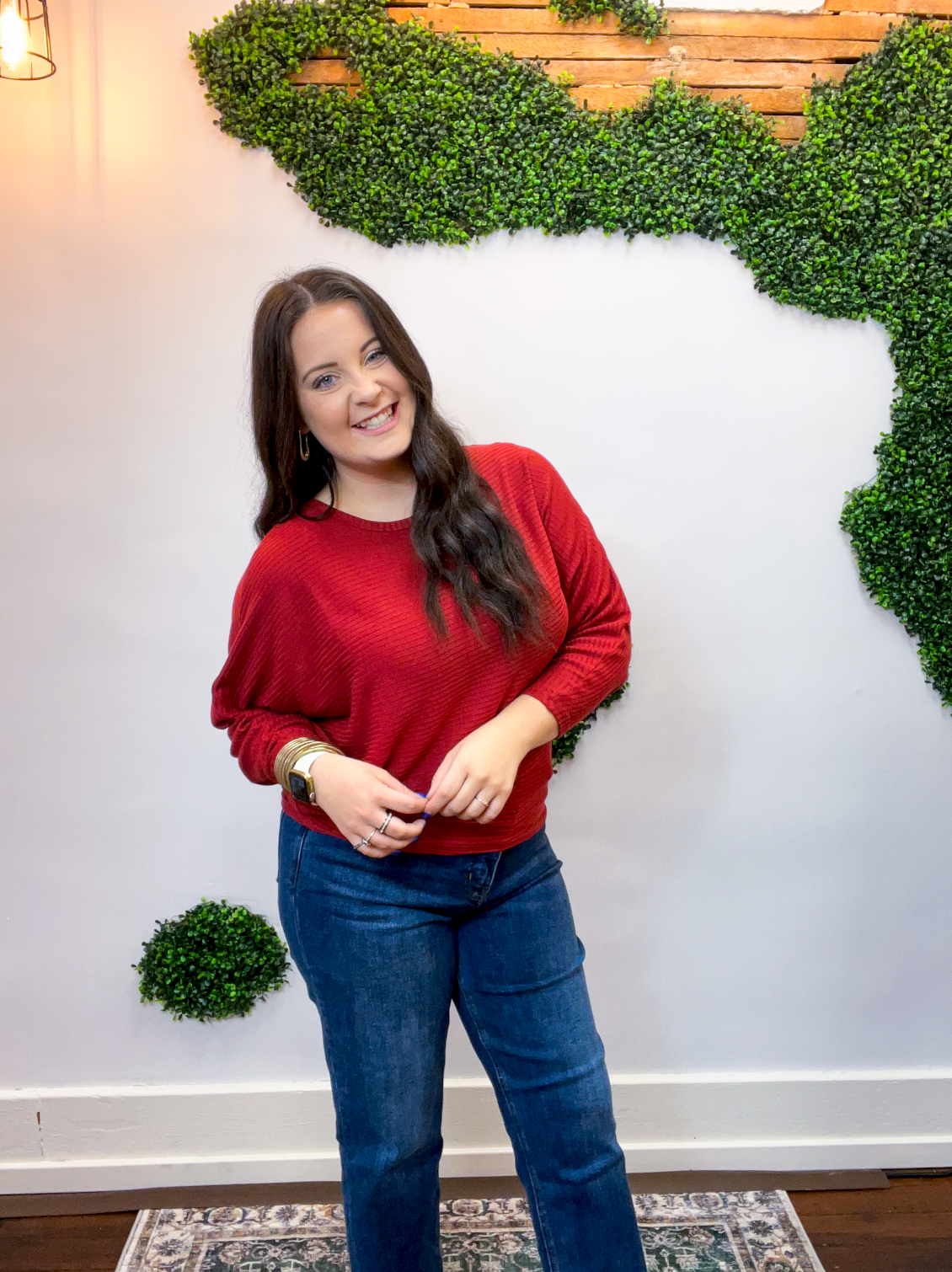 Effortless Days Long Sleeve Batwing Top in Rust