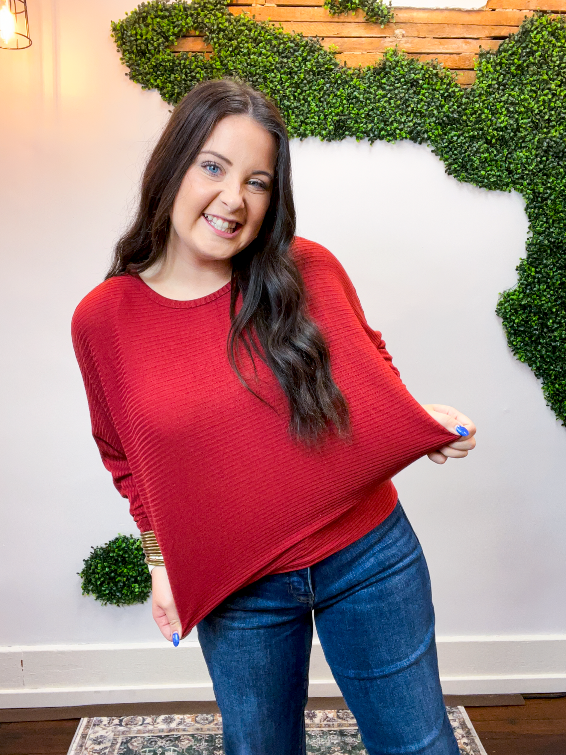 Effortless Days Long Sleeve Batwing Top in Rust