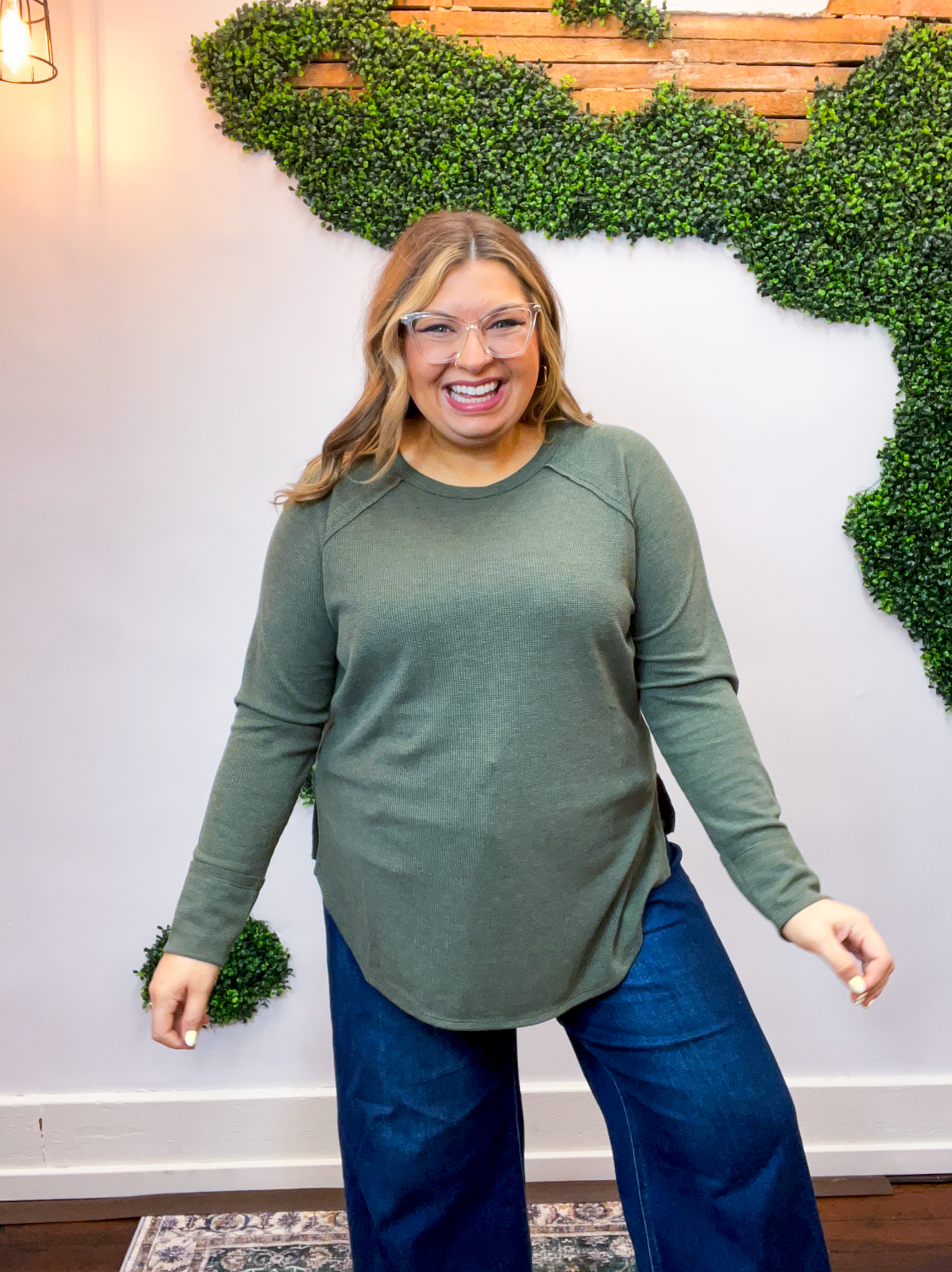 Cozy Days Baby Waffle Top in Olive
