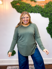 Cozy Days Baby Waffle Top in Olive