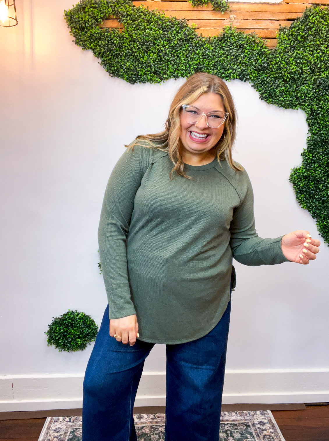 Cozy Days Baby Waffle Top in Olive