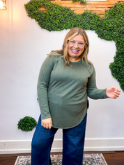 Cozy Days Baby Waffle Top in Olive