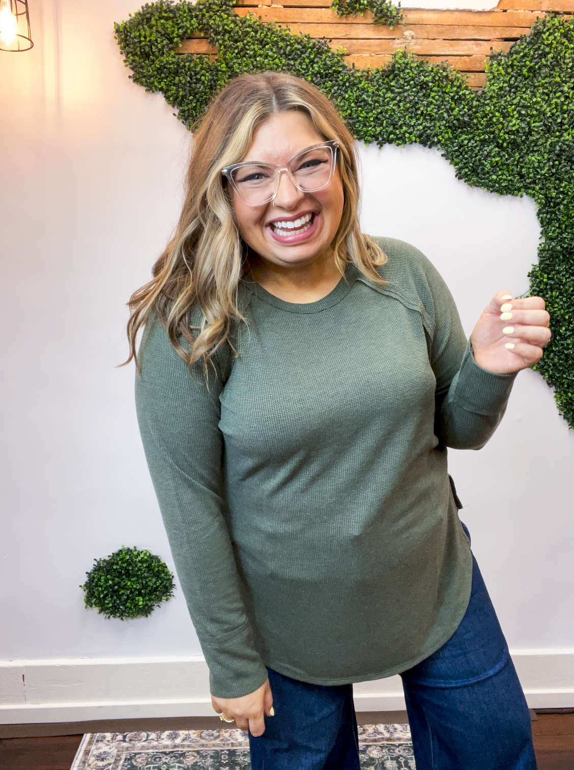 Cozy Days Baby Waffle Top in Olive