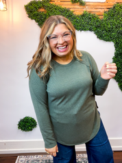 Cozy Days Baby Waffle Top in Olive