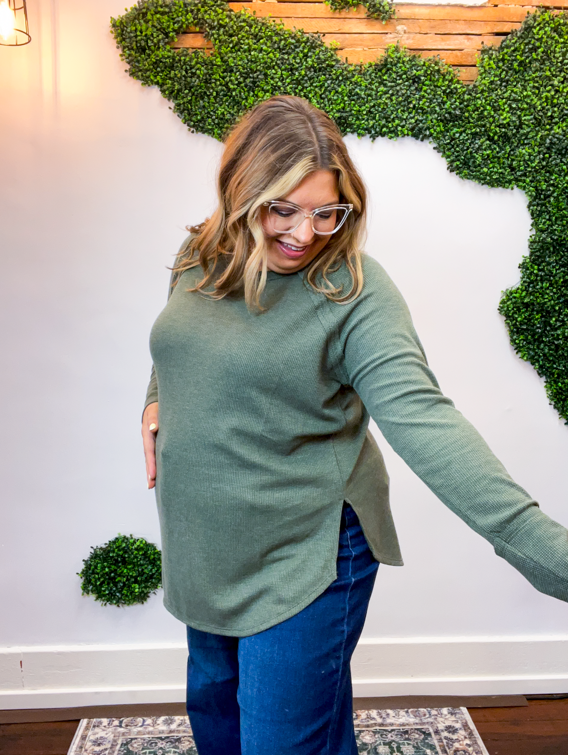 Cozy Days Baby Waffle Top in Olive