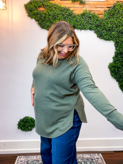 Cozy Days Baby Waffle Top in Olive
