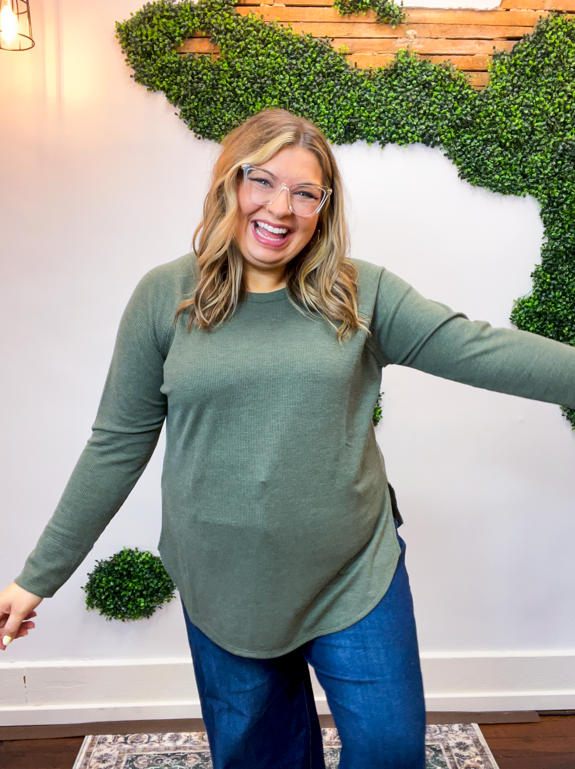 Cozy Days Baby Waffle Top in Olive