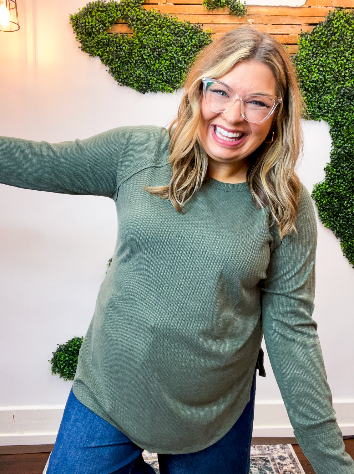 Cozy Days Baby Waffle Top in Olive