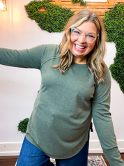 Cozy Days Baby Waffle Top in Olive