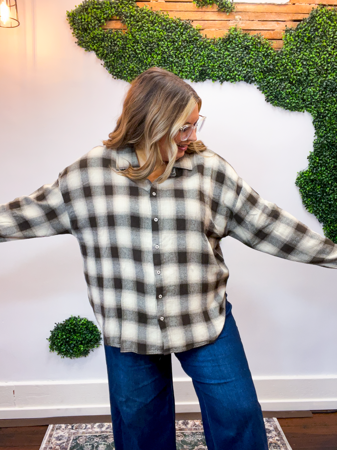 Cabin Weekend Flannel Top in Brown