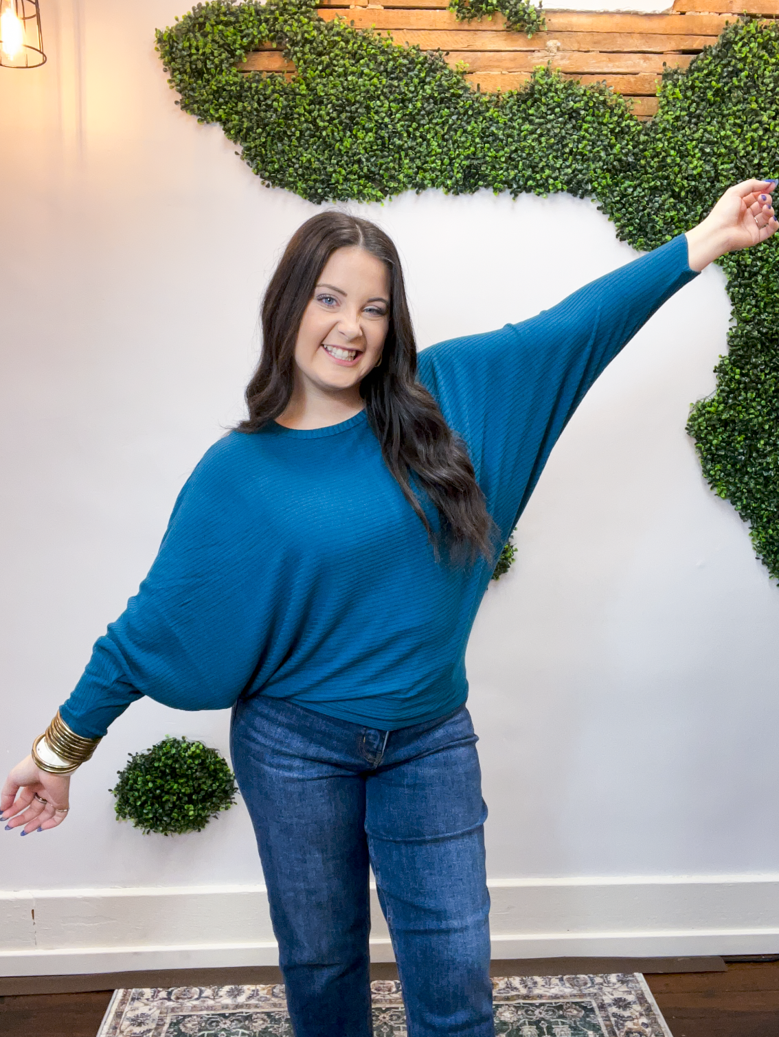 Effortless Days Long Sleeve Batwing Top in Teal