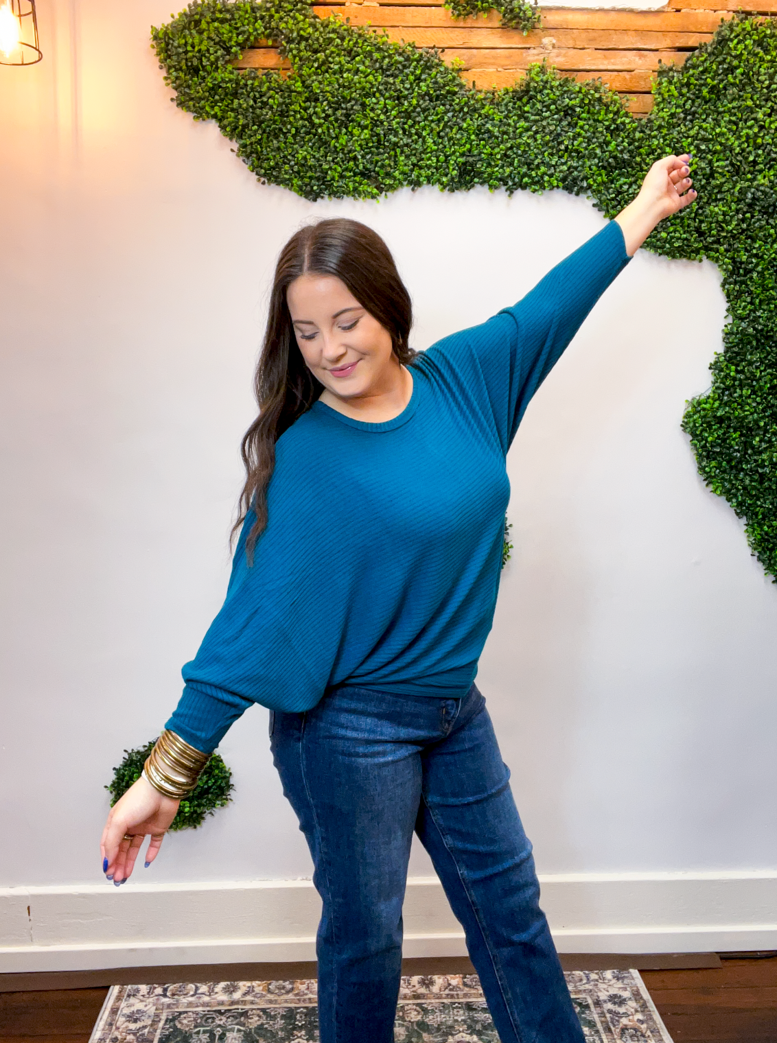 Effortless Days Long Sleeve Batwing Top in Teal