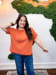 Textured Take Raised Rib Short Sleeve Top in Burnt Orange