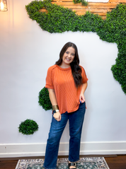 Textured Take Raised Rib Short Sleeve Top in Burnt Orange