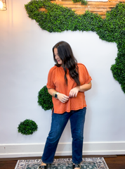 Textured Take Raised Rib Short Sleeve Top in Burnt Orange