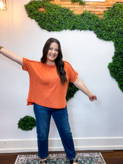 Textured Take Raised Rib Short Sleeve Top in Burnt Orange