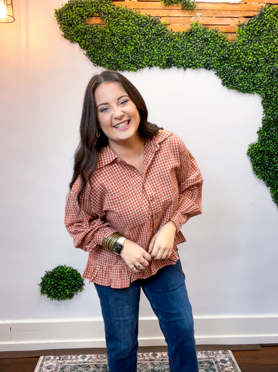 Chestnut Check Peplum Top