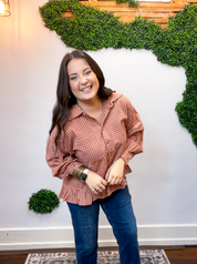Chestnut Check Peplum Top