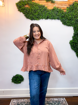 Chestnut Check Peplum Top *40% OFF* DISCOUNT AUTOMATIC * ALL SALES ARE FINAL!*