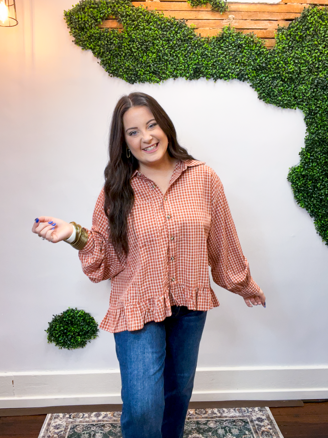 Chestnut Check Peplum Top