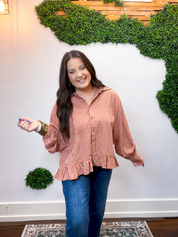 Chestnut Check Peplum Top
