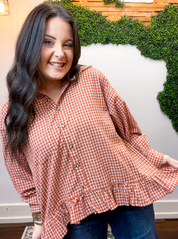 Chestnut Check Peplum Top