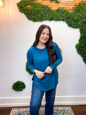 Cozy Days Baby Waffle Top in Teal