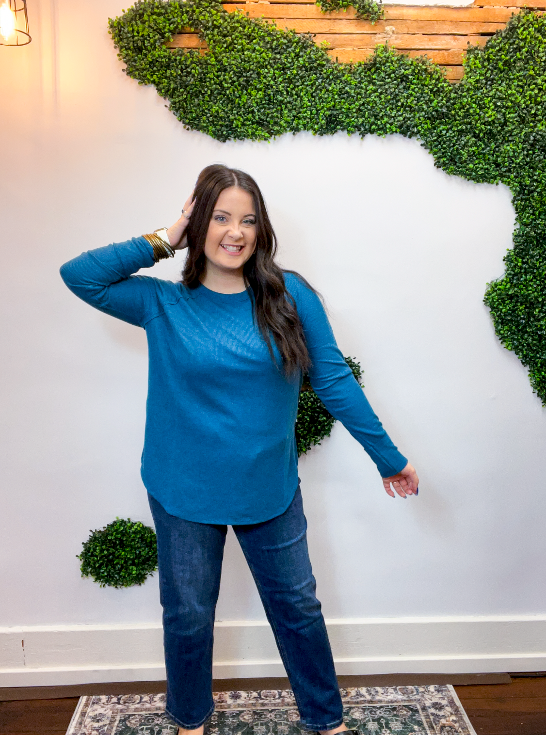 Cozy Days Baby Waffle Top in Teal
