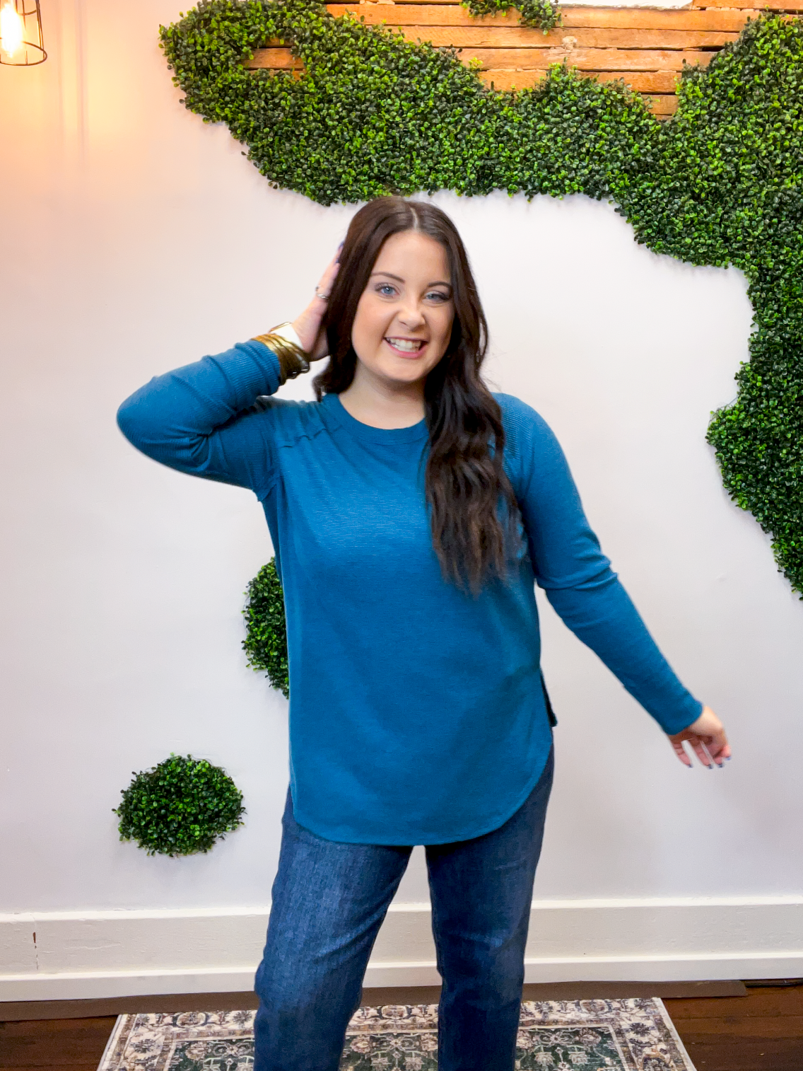 Cozy Days Baby Waffle Top in Teal