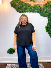 Textured Take Raised Rib Short Sleeve Top in Black