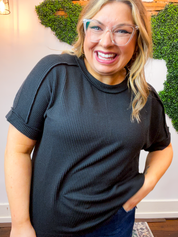 Textured Take Raised Rib Short Sleeve Top in Black