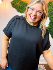 Textured Take Raised Rib Short Sleeve Top in Black