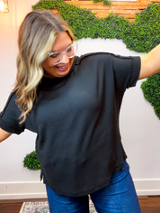 Textured Take Raised Rib Short Sleeve Top in Black