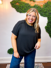 Textured Take Raised Rib Short Sleeve Top in Black
