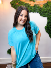 No Plans Necessary Top in Turquoise