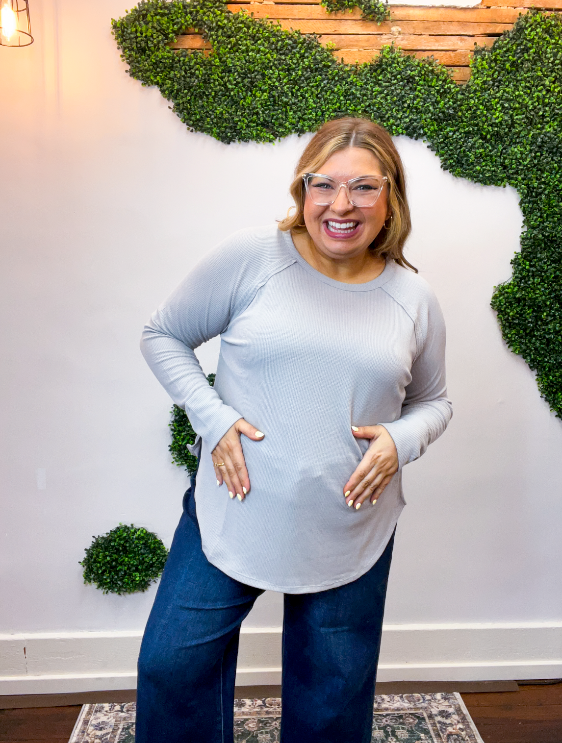 Cozy Days Baby Waffle Top in Light Grey