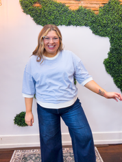 County Fair Striped Top in Cornflower Blue