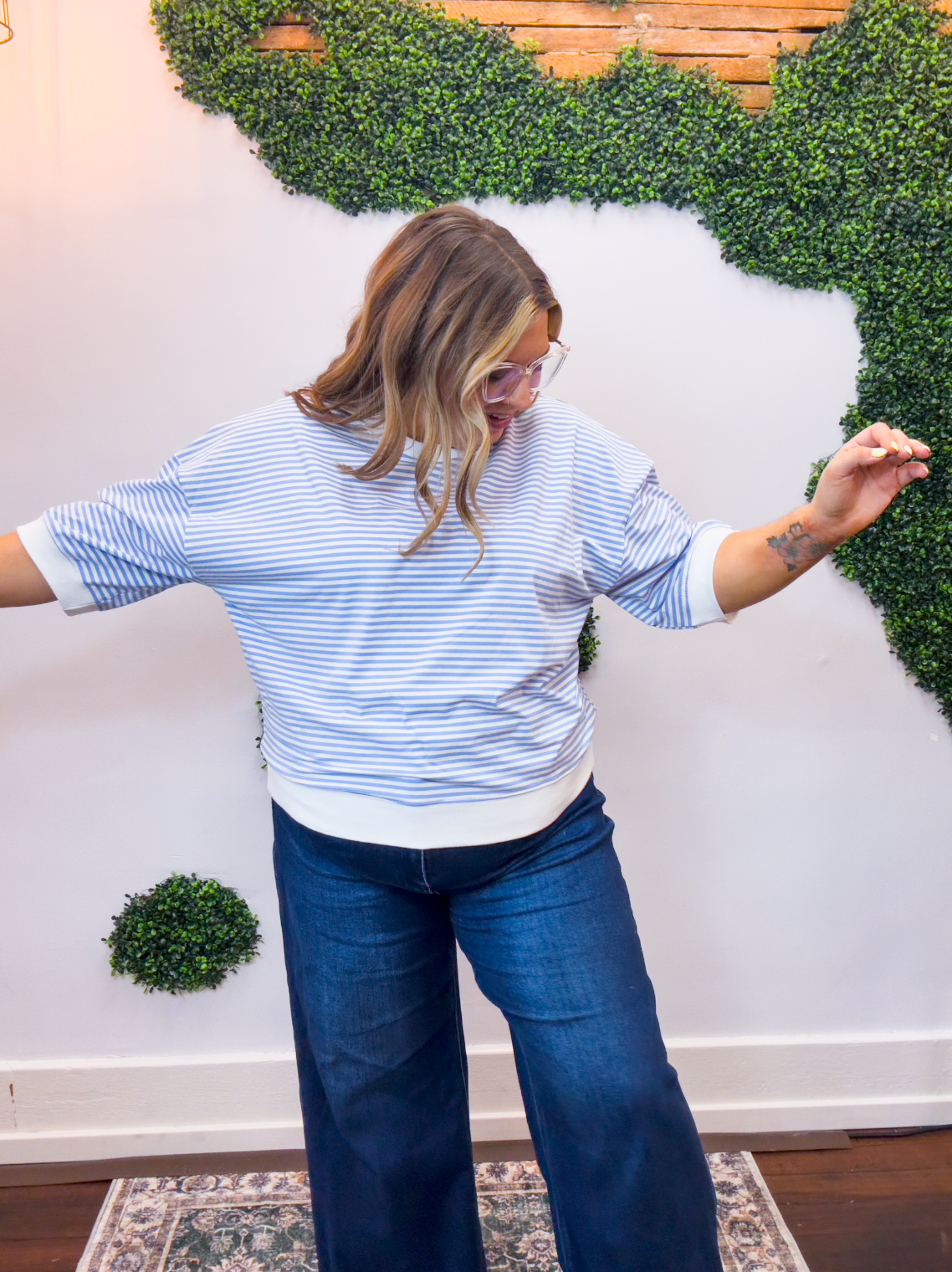 County Fair Striped Top in Cornflower Blue