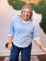 County Fair Striped Top in Cornflower Blue