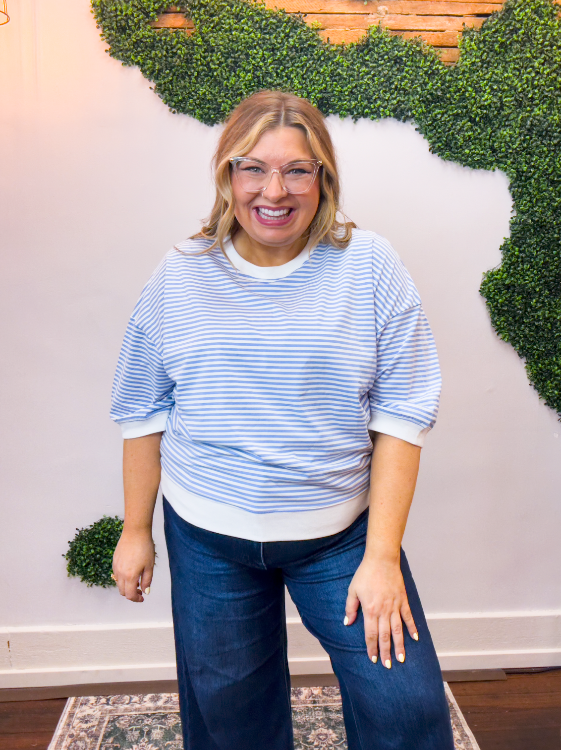 County Fair Striped Top in Cornflower Blue