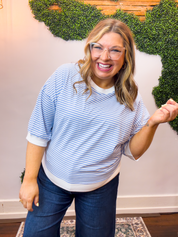 County Fair Striped Top in Cornflower Blue