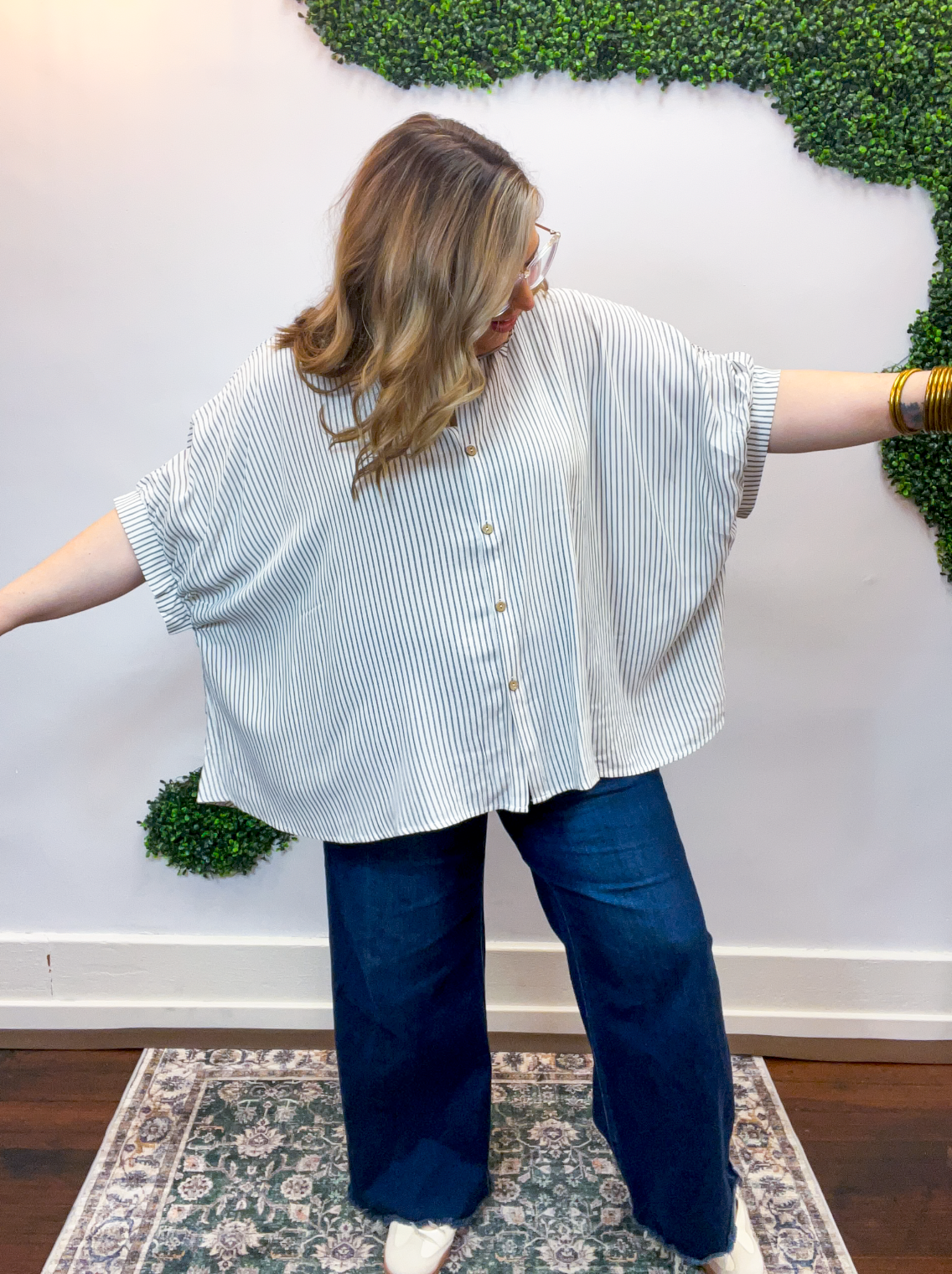 Falling for Stripes Button Down Shirt in Black
